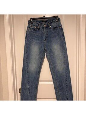 Jelome vintage blue denim jeans with diagonal stitching detail